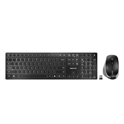 CHERRY DW 9500 Slim Wireless Keyboard and Mouse Set Bluetooth 2.4GHz Ergonomic Rechargeable QWERTY Black