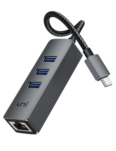 uni USB C Ethernet Hub UHUB01 5Gbps 5"x2.3"x0.66" Grey