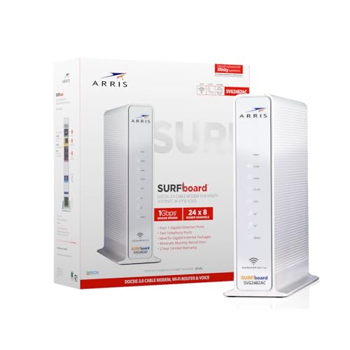 ARRIS SURFboard SVG2482AC DOCSIS 3.0 Cable Modem/AC2350 Wi-Fi Router, 4 Ethernet Ports, 2 Telephony Ports