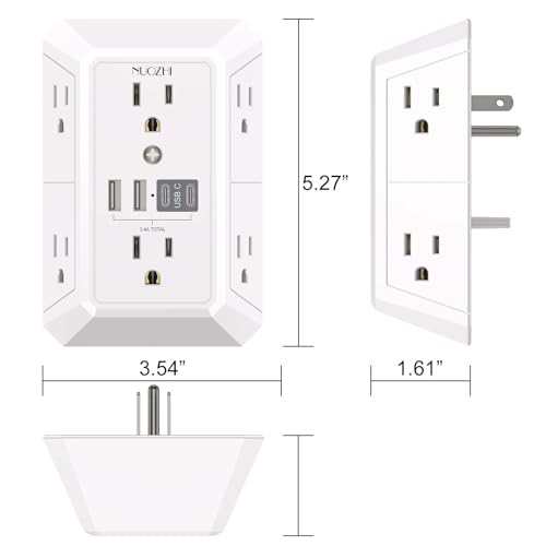 NUOZHI 6 Outlets Power Strip with 4 USB Ports 1680J Surge Protection White