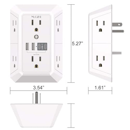 NUOZHI 6 Outlets Power Strip with 4 USB Ports 1680J Surge Protection White