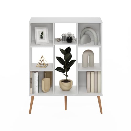 Furinno 10.94"D x 31.5"W x 39.35"H 24122WH Mid Century 8-Cube Bookshelf