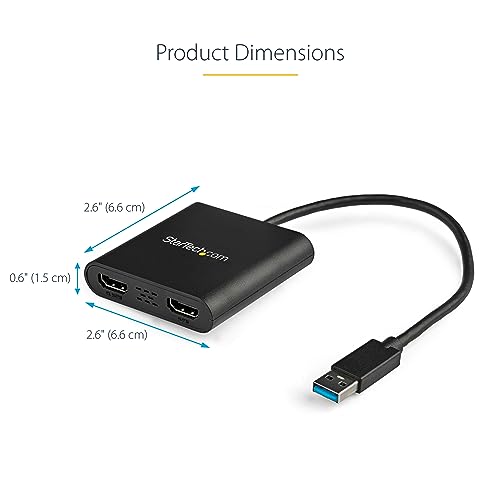 StarTech 12.4in USB-A 3.0 to Dual HDMI Adapter USB32HD2 4K 30Hz A/V Adapter