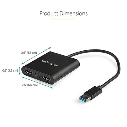 StarTech 12.4in USB-A 3.0 to Dual HDMI Adapter USB32HD2 4K 30Hz A/V Adapter
