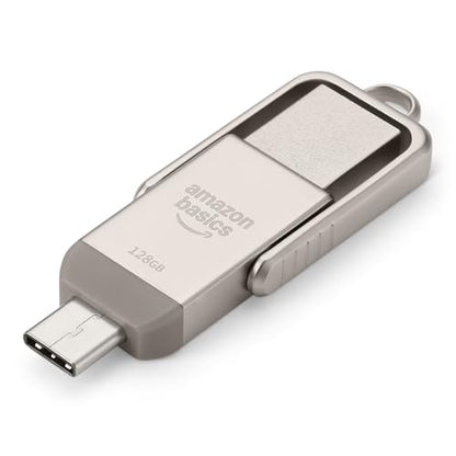 Amazon Basics 128GB USB Flash Drive LS25USBC128G1 USB 3.2 Gen 1 Dual Connector Champagne Silver