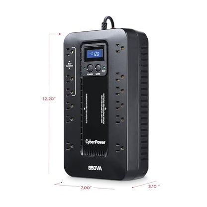 CyberPower 850VA EC850LCD Energy Star Certified UPS System, 510 Watts, Compact, Plastic Enclosure, 120V Input, UL Certified