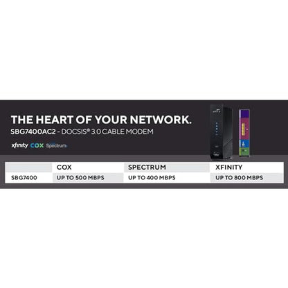 ARRIS SBG7400AC2 Cable Modem & Wi-Fi Router - DOCSIS 3.0, AC2350, Up to 960 Mbps, 4 Ports, Black