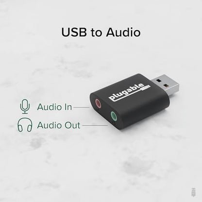 Plugable USB Audio Adapter USB-AUDIO Audio Output Stereo Compatible with Windows 11, 10, 8.x, 7, Vista, XP, macOS, Linux, Raspberry Pi OS