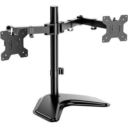 WALI 27 Inch Dual Monitor Stand MF002 Multi-Angle Adjustable Free Standing Black Computer Monitor Stand