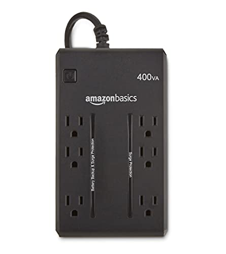 Amazon Basics UPS - 400 VA, 255 Watts, Compact Size, Black, 6 Outlets, NEMA