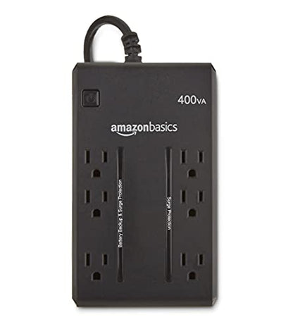 Amazon Basics UPS - 400 VA, 255 Watts, Compact Size, Black, 6 Outlets, NEMA