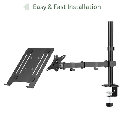 UPGRAVITY Adjustable Laptop Mount Model 756166874022, Single Arm, Clamp/Grommet Mounting, Up to 32inch Monitors or 17inch Notebooks, Supports 17.6lbs