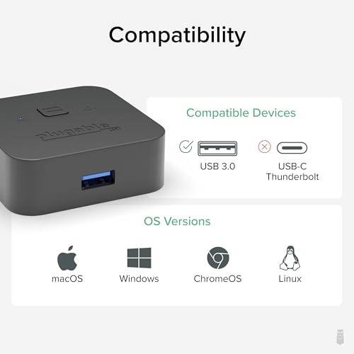 Plugable 3 Port USB 3.0 Switch USB-A KVM Switch USB 2.0 5Gbps Plastic