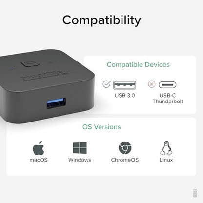 Plugable 3 Port USB 3.0 Switch USB-A KVM Switch USB 2.0 5Gbps Plastic