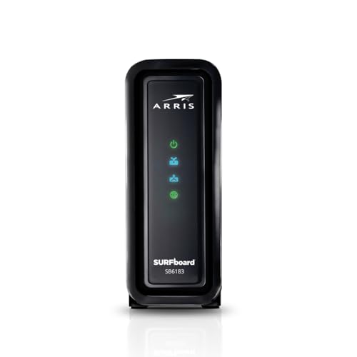 ARRIS SB6183 Black Cable Modem, 131 Mbps Upload, 686 Mbps Download, DOCSIS 3.0, Ethernet Connectivity