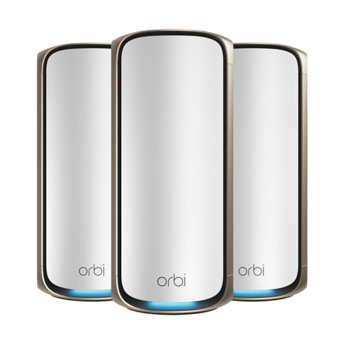 NETGEAR RBE973S Quad-Band WiFi 7 Mesh Network System, Router + 2 Satellite Extenders, Up to 27Gbps, Covers 10,000 sq. ft.