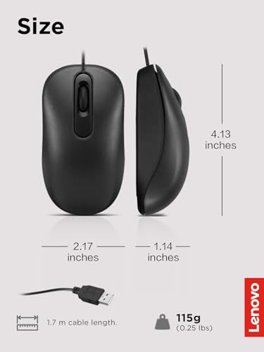Lenovo USB Wired Optical Computer Mouse GY51K20071 Ambidextrous 1000DPI Black