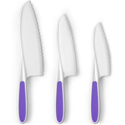 Zulay Kitchen 3 Piece Kids Knife Set - Blunt Tip - Purple - Safe For Cutting Fruits and Vegetables