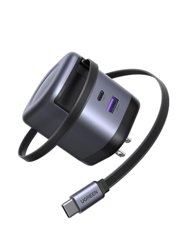 UGREEN 65W USB Type C Wall Charger with Built-in Retractable Cable, Model X605