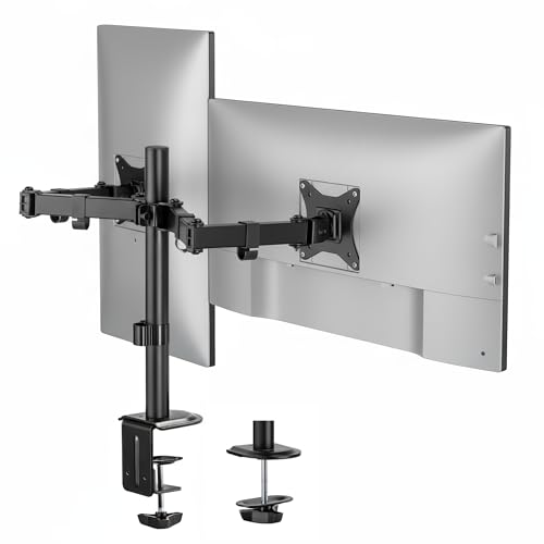 Mount-It! 32 inch MI-2752 Full Motion Monitor Arm Dual Desk Mount Clamp Grommet Adjustable Steel