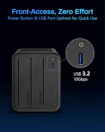 TERRAMASTER F2-425 2-Bay Network Attached Storage, Intel x86 Quad-Core CPU, 4GB RAM, 2.5GbE LAN, Multimedia Server