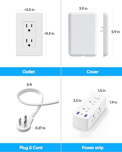 Olcorife 6 Outlets, 3 USB Ports, 125 Volts Power Strip with 2000 Joules Surge Protection, Model DM2