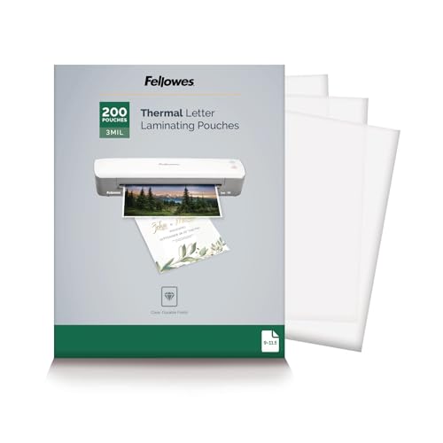 Fellowes 3mil Letter Size Laminating Pouches, 200 Count, 9 x 11.5 inches, Clear