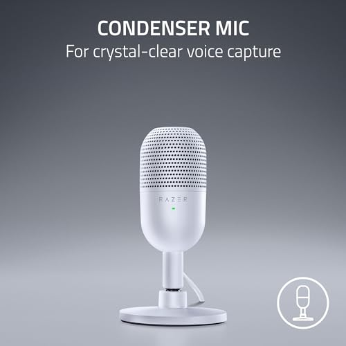 Razer 3.59x3.59x6.38 inches Seiren V3 Mini USB Microphone - Supercardioid Polar Pattern - Condenser - 20Hz-20KHz Frequency Response - 78dB SNR - 1 Channel - White