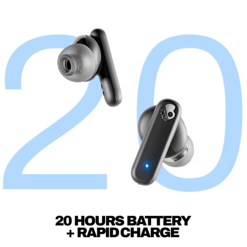 Skullcandy True Black S2TAW-R740 Wireless Earbuds, Bluetooth 5.0, Noise Isolation, 20 Hours Battery Life, IPX4 Water Resistance