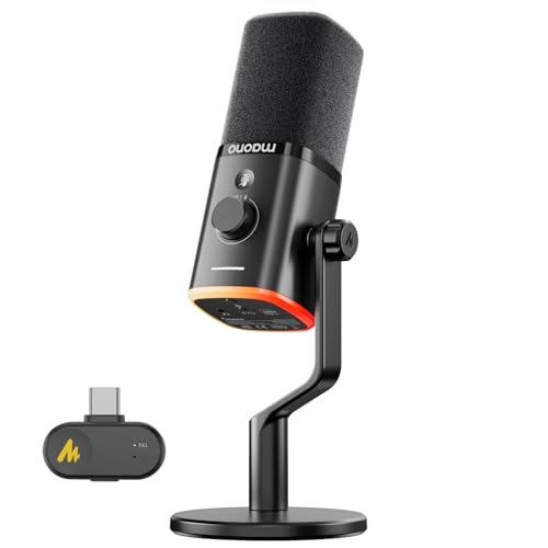 MAONO PD100W Wireless Dynamic Microphone USB Type-A & Type-C Connectivity 82dB Signal-to-Noise Ratio Unidirectional