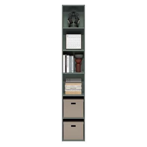 Furinno 6-Tier 24009SG Height 71.0 inches Width 12.1 inches Depth 9.4 inches Rectangular Open Shelving Floor Mount Bookcase
