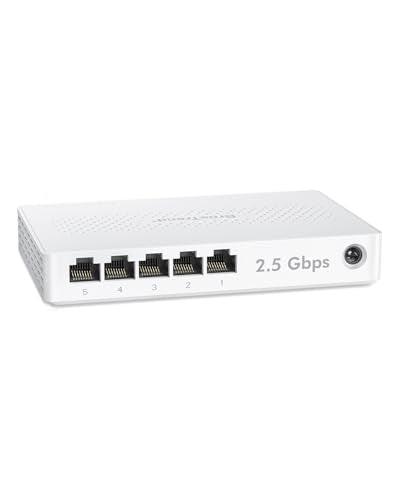 BrosTrend 5-Port 2.5G Ethernet Switch Unmanaged Ethernet Connectivity with 5 RJ45 Ports 2.5 Gbps Data Rate Desktop/Walls Mountable
