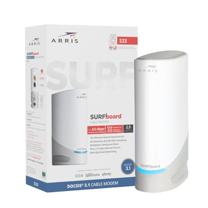 ARRIS S33-RB Cable Modem DOCSIS 3.1 2 Ports 2500 Mbps Ethernet Modem White