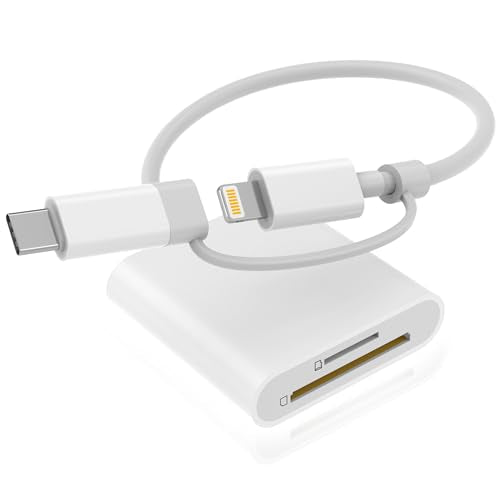DCNETWORK SD Card Reader Dual Connector 2 Slot USB Type C Lightning Compact White