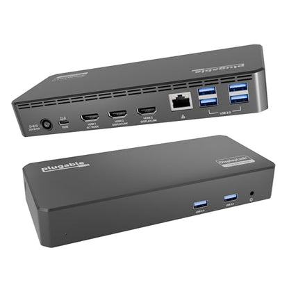 Plugable 7.87" x 3.3" x 1.2" UD-3900PDZ USB Type C Docking Station | 100W Charging, 3x HDMI (1x 4K 30Hz, 2x 1080p 60Hz), 9 Ports | Compatible with Windows, ChromeOS, macOS 11+ | Black