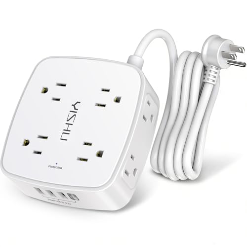 YISHU 4.33" x 4.05" AHR-803 Power Strip with 8 Outlets and 4 USB Ports, 125V, 10A