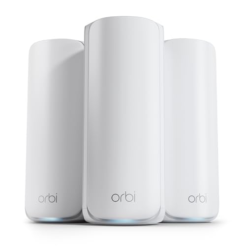 NETGEAR Orbi 870 Series Tri-Band WiFi 7 Mesh System (RBE873) - Router + 2 Satellite Extenders, Security Features, Up to 21 Gbps, Covers Up to 9,000 Sq. Ft., Supports 150 Devices