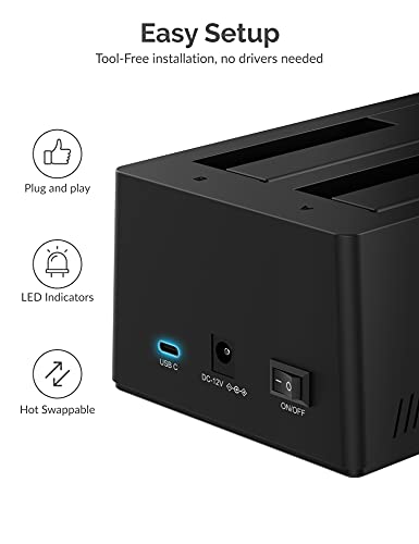 SABRENT 2.5” Dual Bay Hard Drive Docking Station EC-CH2B USB Type C 40TB