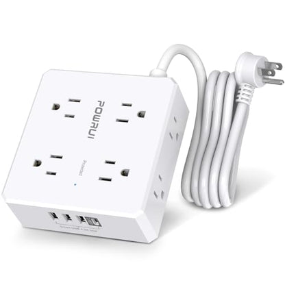 POWRUI 6 Ft AHR-803B Surge Protector Power Strip 8 Outlets 4 USB Ports 125 Volts White