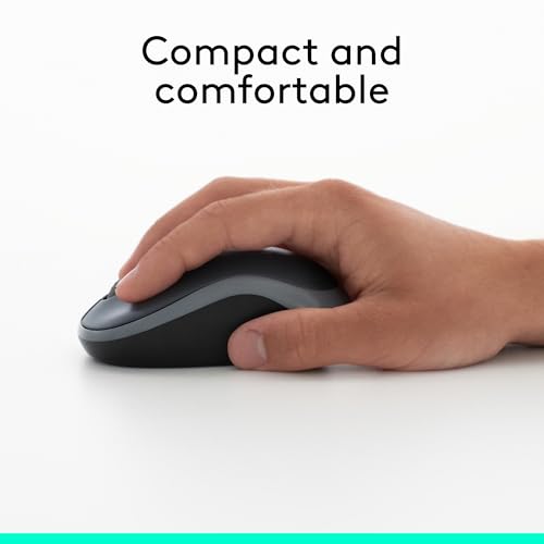 Logitech Wireless Mouse M185, 2.4GHz USB Receiver, 1000 DPI, Optical, Ambidextrous, Swift Grey, 30g