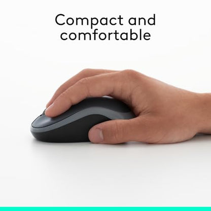 Logitech Wireless Mouse M185, 2.4GHz USB Receiver, 1000 DPI, Optical, Ambidextrous, Swift Grey, 30g