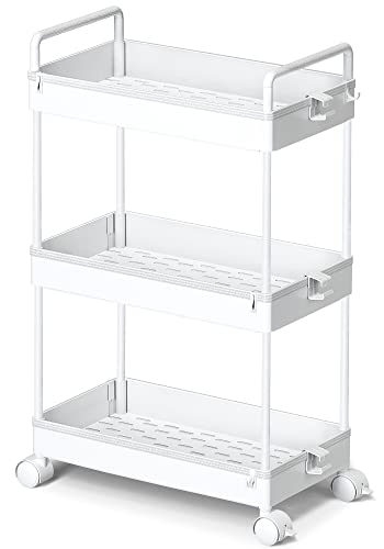 Ronlap 3-Tier Rolling Storage Cart RLSU302WWE-EU White Plastic Utility Organizer