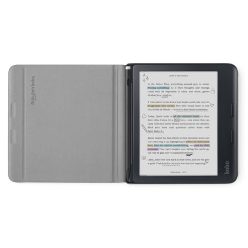 Kobo 7 Inch Libra Colour N428-AC-BK-N-PU Case with User Manual, Slim Fit, Recycled Material, Floral/Transportation Theme, Black