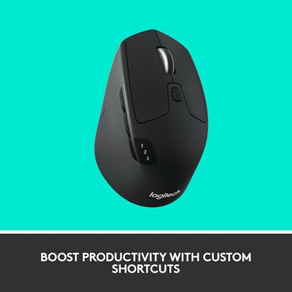 Logitech M720 Triathlon Wireless Mouse, Bluetooth, USB, 1000 DPI, 6 Buttons, 2-Year Battery, Compatible with PC, Mac, iPadOS