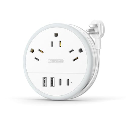 NTONPOWER Travel Power Strip NTON-APO-3A2U2C-US-WH-1.22M, 7 Outlets, 4 USB Ports, 125V-10A, Polycarbonate, White