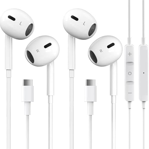 GAXIWILO 2PCS 2PC-USB-C Wired Earbuds Noise Cancellation Earphones for USB-C Devices