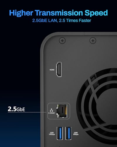 TERRAMASTER F2-425 2-Bay Network Attached Storage, Intel x86 Quad-Core CPU, 4GB RAM, 2.5GbE LAN, Multimedia Server