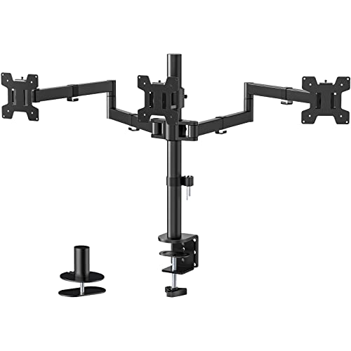 WALI M003S Triple Monitor Mount, Tabletop Mount, 13-27 inch Monitor, 22 lbs Capacity, Metal, Black