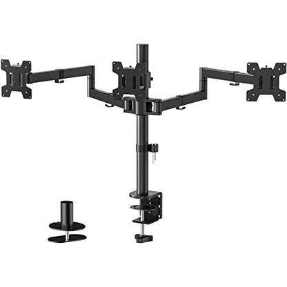 WALI M003S Triple Monitor Mount, Tabletop Mount, 13-27 inch Monitor, 22 lbs Capacity, Metal, Black