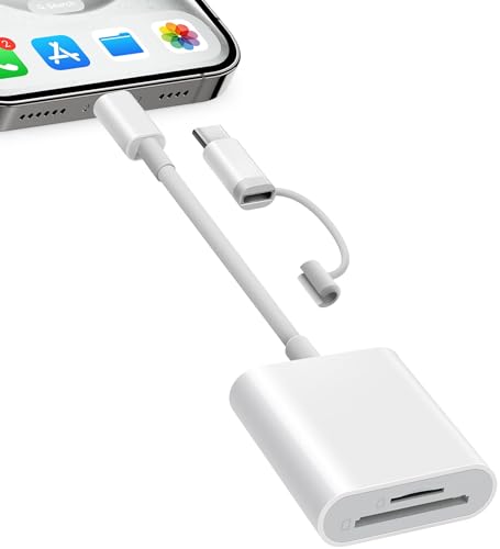 Fubiaofei SD Card Reader Dual Connector MicroSD, Lightning & USB Type C, 2TB Capacity